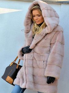 Manteau en fausse fourrure pour femmes hiver surdimensionné chaud Streetwear à manches longues pardessus à capuche vêtements d'extérieur pour femmes vêtements de grande taille