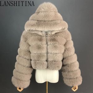 Manteau en fausse fourrure pour femme avec capuche, vêtement court d'hiver, Style de vente réelle, 231114