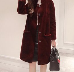 Femmes fourrure Faux manteau femmes hiver agneau fourrures vestes mode col montant manteaux rose veste femme épais chaud pardessus WXF46