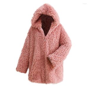 Manteau en fausse fourrure pour femmes femmes hiver chaud épais solide manteau à capuche veste Cardigan grande taille femme Manteau
