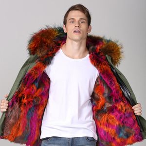 Parka à la mode pour hommes avec doublure en fausse fourrure colorée pour femmes avec véritable col de raton laveur