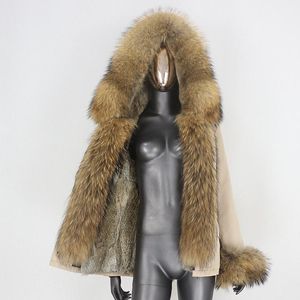 Femmes fourrure Faux CXFS 2023 veste d'hiver femmes court imperméable Parka vrai manteau naturel raton laveur col capuche amovible chaud