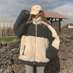 Fourrure pour femmes fausses élégants manteau femme automne hiver chaude zipper patchwork veste pardessue en peluche femelle.