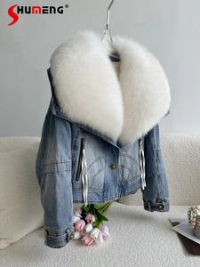 Les femmes à fourrure fausse colonne chaude surdimensionnée européenne manteau denim détachable parka féminine 2023 Hiver épaissis courte de la veste 231201