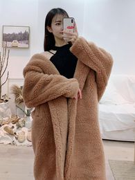 Dames bont faux mode losse teddybeer jas vrouwen winter echt schapen wollen jas vrouwelijke natuurlijke shearling jassen x-longvrouwen's