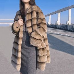 Manteau de lapin de loutre en fausse fourrure pour femme, veste en cuir Rex naturel 100 véritable, tendance chaude d'hiver, vêtements pour filles 231108