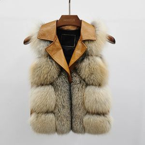 Damesbont Faux Fashion Vest Winter Luxe echt leer Mouwloos jack met echt 231118