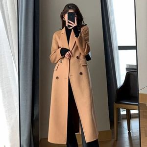 Femmes fourrure fausse mode hiver Trench manteau pour femmes élégant coréen décontracté double boutonnage laine longue veste noir bureau dame vêtements amples 231115