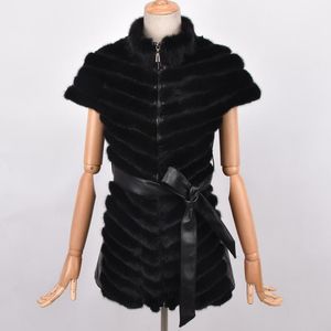 Dames bont faux mode dames echte vest nerts vesten vol pelt winter gilets mouwloze jassen voor vrouwelijke vrouwen