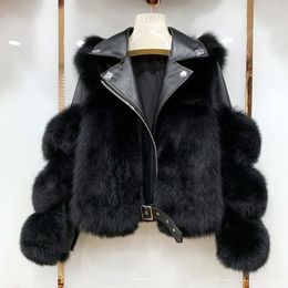 Abrigo corto de piel sintética a la moda para mujer y chaqueta de piel de oveja para motocicleta, invierno de lujo para mujer 221202