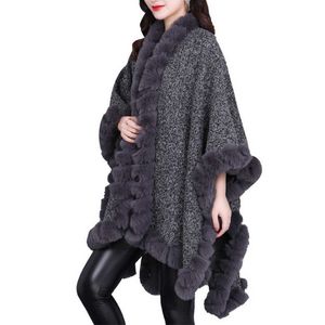 Dames bont faux vacht 2021 dames winter dikke sjaal string faux fur losse poncho grote pendulum capes big size mantel zwarte jas met fluweel voering warm t221102