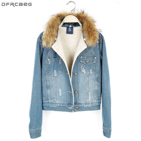 Femmes Fourrure Fausse Fourrure 2023 Automne Hiver Mode Femmes Denim Vestes De Fourrure Col De Fourrure De Raton Laveur Dames Manteaux Haute Qualité Mince Épaissir Chaud Jeans Veste HKD230727