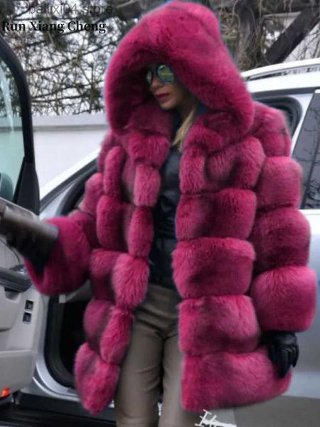 Pele feminina pele sintética 2023 outono inverno casaco de pele para mulheres elegante jaqueta imitação de pele manga longa com capuz roupas de pele de luxo fofo sintético t231003