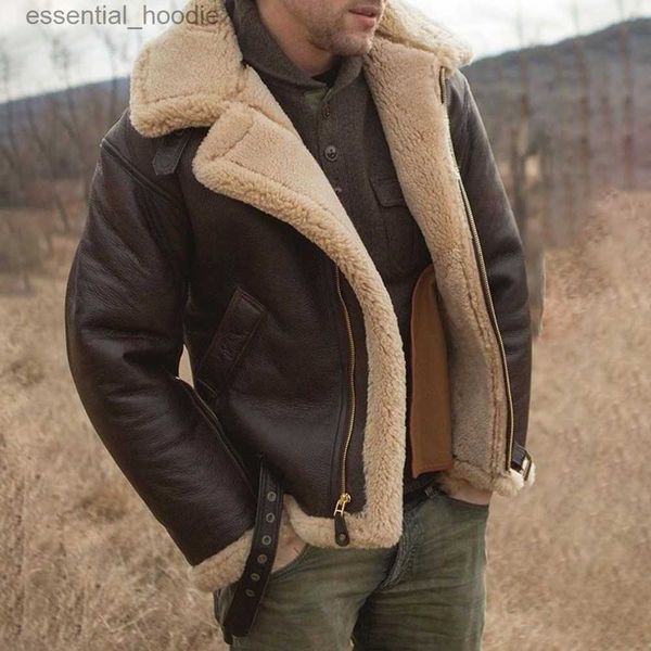 Piel de mujer Piel sintética 2023 Otoño Invierno Chaqueta de cuero Hombres Ovejas Shearling Piel de cordero Chaquetas cálidas Parka Pilot Men's Natural Sheepskin Fur Coat Nuevo L230920