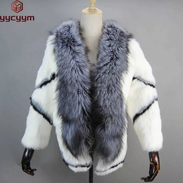 Women's Fur Fausse fourrure 2023 offre spéciale hiver femmes véritable véritable manteau de fourrure de lapin naturel avec col de fourrure de renard filles mode veste de fourrure OutwearL231007