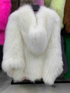 Piel de mujer Piel sintética 2023 Chaquetas de estilo coreano Otoño Invierno Abrigo de piel de punto de lujo Mujeres Doble manga larga Forro tejido Moda Real Fox Fur Coat J230921