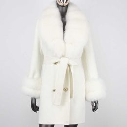 Femmes fourrure fausse fourrure 2023 nouvelle mode véritable manteau de fourrure veste d'hiver femmes col en fourrure naturelle deux couches poignets cachemire mélanges laine chaud vêtements d'extérieur HKD230727