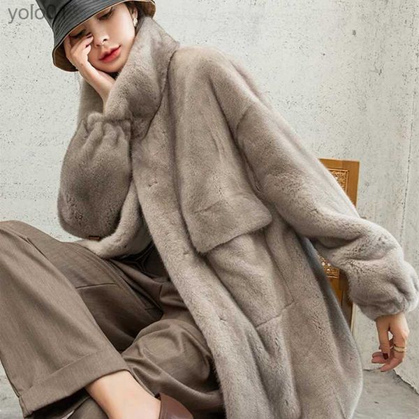 Fourrure Femme Fausse Fourrure 2023 Nouvelle Mode Réel Vison Fourrure Femmes Manteau Long avec Col Rabattu Col Montant Hiver Longue Grande Taille Fe Mink Fur JacketL231109