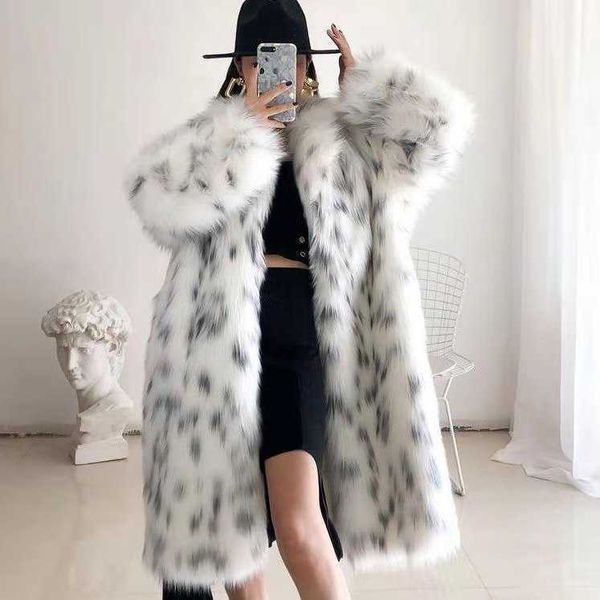 Manteau en fausse fourrure vente en gros imitation chat fourrure léopard femmes long jeune revers manteau de fourrure de renard HKD240115