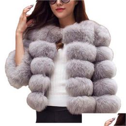 Piel de mujer Piel sintética Otoño Vintage Fluffy Abrigo de piel sintética Mujeres Corto Peludo Invierno Ropa exterior Casual Moda Fiesta Abrigo Mujer Dro Dhbje