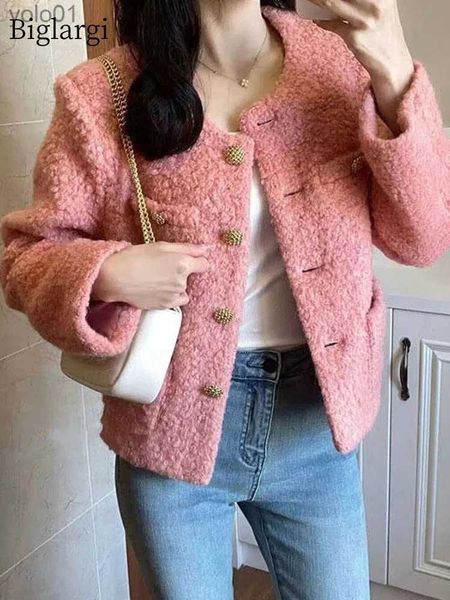 Chaqueta corta de piel sintética para mujer, abrigo rosa para mujer, abrigo mullido de oficina coreano para mujer, ropa de abrigo cálida para mujer L231121 2023