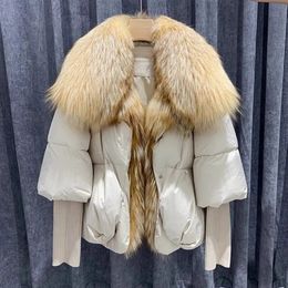 Dames bont namaakbont merk winter dames warme jas oversized echte bontkraag dikke luxe bovenkleding mode donsjack bont 230927