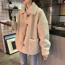 Dames Bont Nepbont Deeptown Teddy Fleece Cropped Jassen Dames Koreaanse Mode Vintage Harajuku Zoet Zacht Meisje Lamswollen Jas Baggy Winter Los 231123