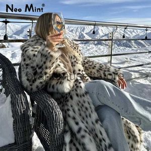 Damesbont Nepbont Exclusieve winter 2023 Lange luipaardbontjas met ceintuur Dames Overjassen Dames Stijlvol Straatmode Pluizig Vosbontjack J231219