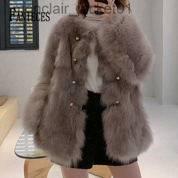 Piel de mujer Piel sintética FANIECES Lurxuy Elegante Lmitation Fox Fur Coats Abrigo de invierno para mujer 2023 Ropa de abrigo gruesa y cálida Chaqueta de piel sintética peluda J230921