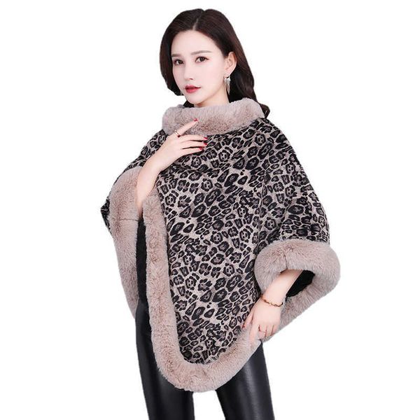 Piel de mujer Piel sintética Moda Leopardo Suave Faux Piel de conejo Poncho Abrigo Espesar Cálido Forro esponjoso Jersey Capa Mujer Invierno Nuevas envolturas Mantón Prendas de abrigo T221102