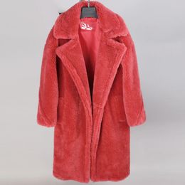 Piel de mujer Piel sintética Moda ropa de mujer Chaquetas de invierno Piel de oveja de lana natural Abrigo largo de oso de peluche Abrigo de piel de zorro real cálido 231207