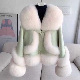 Manteau d'hiver en fausse fourrure de renard pour femme, manteau en duvet de mouton, court, haut de gamme, en cuir et fourrure intégré