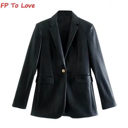 Femmes Fourrure Fausse Fourrure FP To Love Femme Faux Cuir Blazers FW Printemps Automne Élégant Ensemble Bouton Solide Dame Poche Survêtement 230927