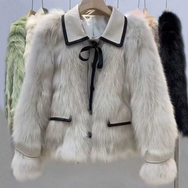 Abrigo de piel de piel sintética para mujer, estilo corto, para damas jóvenes, elegancia, otoño e invierno, 2021, nuevo pelo falso falso, chaqueta dulce de felpa suave T220928