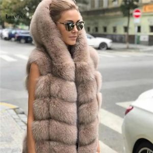 Damesbont Nepbontbontvest Kap 6 kleuren Hoge kwaliteit Zacht dik warm vest Hoodie Dames Zwart namaakbont Nertsen Mouwloos Kapmantel Dames 231009