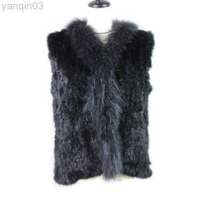 Dames bont faux fur harppihop dames natuurlijk echt vest met wasbeer bont kraagvest/jassen konijn gebreide winter l220829