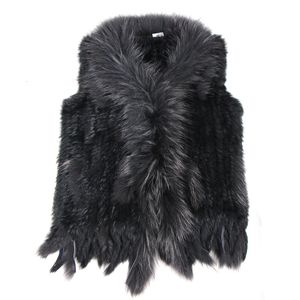 Fourrure pour femmes fausse fourrure de haute qualité au détail/vente en gros de fourrure de raton laveur pour chien garniture de col pour femmes tricoté gilet en fourrure de lapin naturel Gilet/gilet 230923