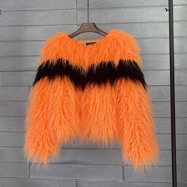 Femmes Fourrure Fausse Fourrure HJQJLJLS 2022 Nouvelle Arrivée Femmes Mode Coloré Faux Mongolie Manteau De Fourrure De Mouton Femme À Manches Longues O-cou Fluffy Fourrure Veste À Fourrure HKD230727