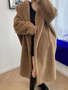 Abrigo con osito de peluche HNL de piel sintética para mujer Abrigo de cachemira de longitud media con perfil de alpaca y lana flor para mujer 231123