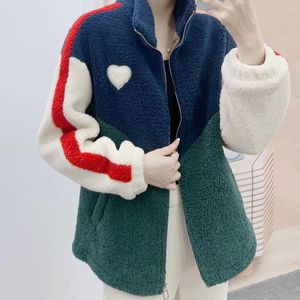Hanpai – manteau en laine d'agneau, décontracté et polyvalent, couleur contrastée, nouveau produit d'hiver 2024, mode coréenne, 231127