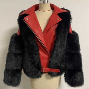 Veste en fausse fourrure pour femme, manteau d'hiver pour femme, nouvelle mode moto pu épissage T220928