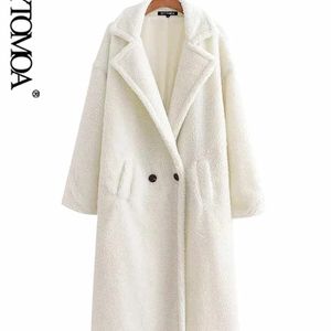 KPYTOMOA damesmode dikke winter warme nepbont teddyjas dames vintage lange mouwen zakken dames bovenkleding chique overjas 220923