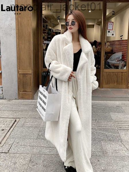 Piel de mujer Piel sintética Lautaro Otoño Invierno Largo Suelto Casual Blanco Negro Suave Grueso Cálido Imitación Piel de visón Abrigo Mujeres Lujo Fluffy Furry Abrigo 2023 J230921