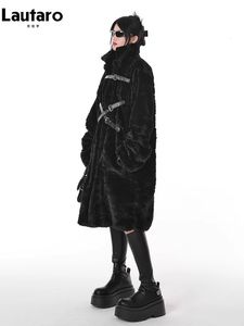 Women's Fur Faux Fur Lautaro-Manteau en fausse fourrure pour femme veste moelleuse col montant style punk noir flou cool long decontracte 231205
