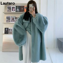 Dames bont faux bont lautaro winter lang oversized warme zachte zachte faux bont jas vrouwen laten schouder schouder lage mouw casual losse Koreaanse mode 220923