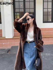 Women's Fur Faux Fur Lautaro Winter Long Vintage Elegant Luxury Chic Thick Warm Soft Brown Fluffy Faux Mink Fur Coat Women V Neck Furry Overcoat 2023L231121