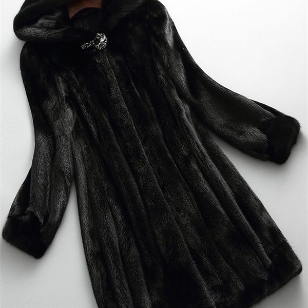 Piel de mujer Piel sintética Lautaro Invierno Lujo Largo Negro Imitación Piel de visón Abrigo Mujeres con capucha Manga larga Elegante Grueso Cálido Fluffy Furry Jacket 6XL 7XL 220923