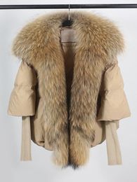 Dames Bont Nepbont Los Natuurlijk Echt Vos Bontkraag Jas Dikke Europese Mode Witte Eend Donsjack Winter Dames Warm Luxe Bovenkleding 231129