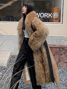 Fourrure pour femmes Fausse Fourrure Vêtements de luxe Hiver Importé Manteau de fourrure de raton laveur Femmes X-Long Naturel Fluffy Fourrure Veste Dames Mode Streetwear 231128