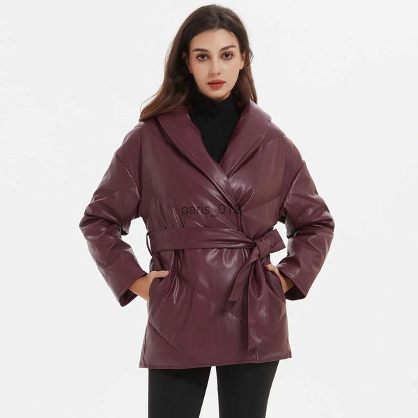 Parkas de piel sintética para mujer, Parkas de Otoño Invierno para mujer, abrigos de piel sintética lisos holgados a la moda para mujer, chaquetas de algodón con cinturón y corbata elegantes para mujer x1004